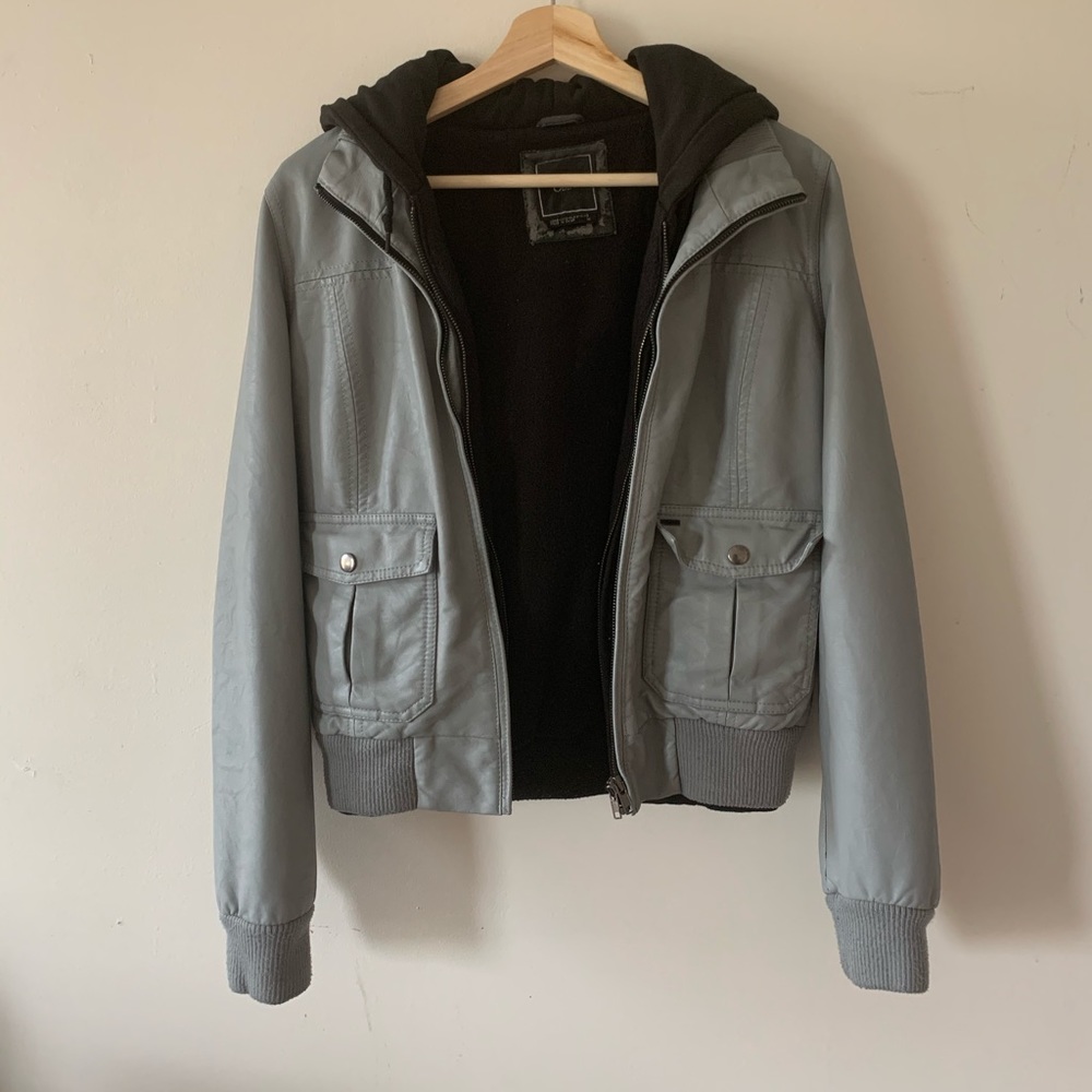 Obey Lined Grey Faux Leather Jacket